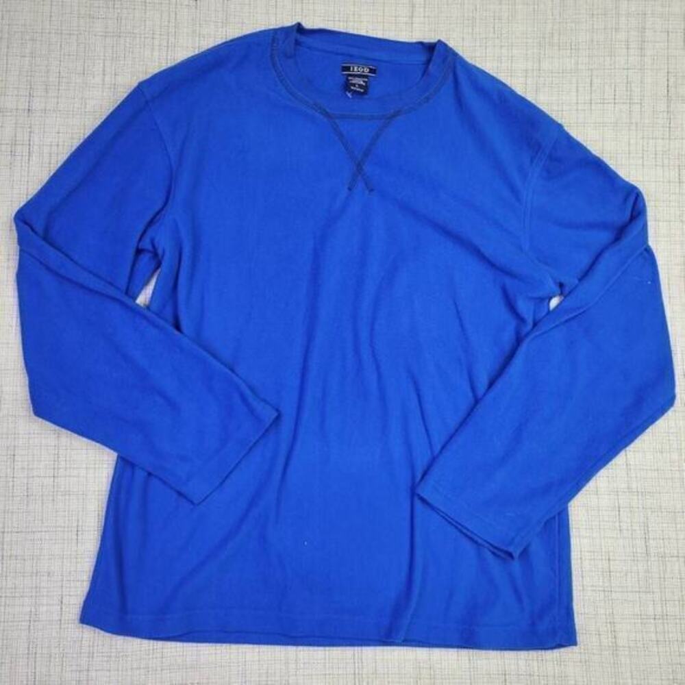 IZOD Men's Blue Crew Neck Long Sleeve Casual Shirt Size Large